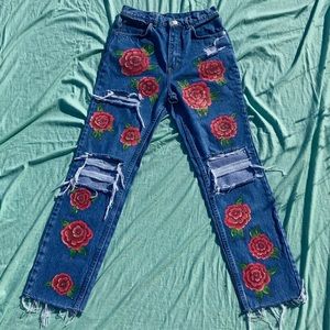 mom jeans, boyfriend jeans, painted jeans